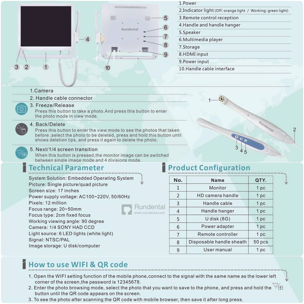 the technical data of Rundental intraoral camera