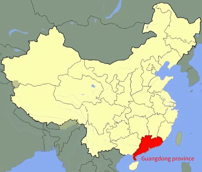 Location of Guangdong Province in mainland China