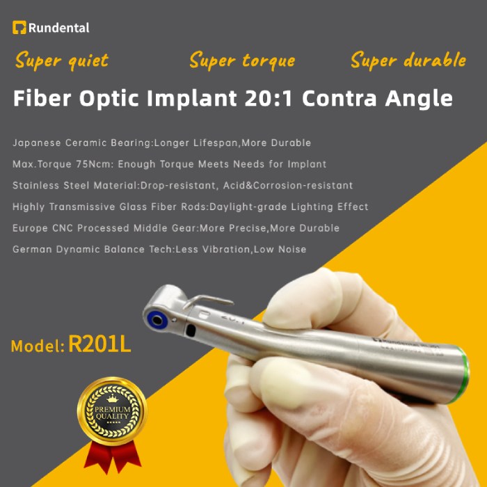 Rundental ti-max 20:1 implant contra angle with fiber optic