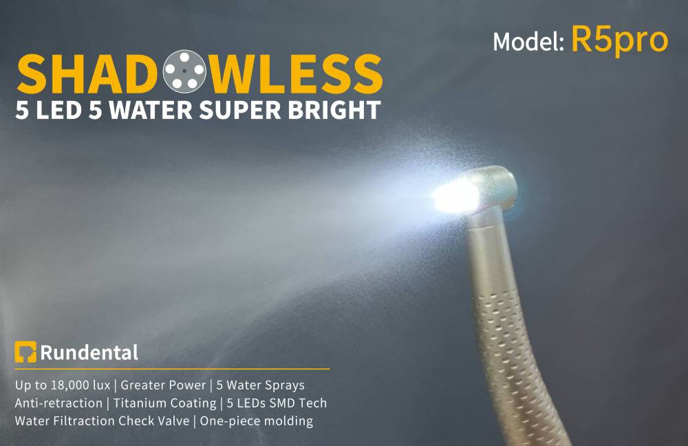 Super bright LED dental handpiece with 5 LEDs and 5 water sprays