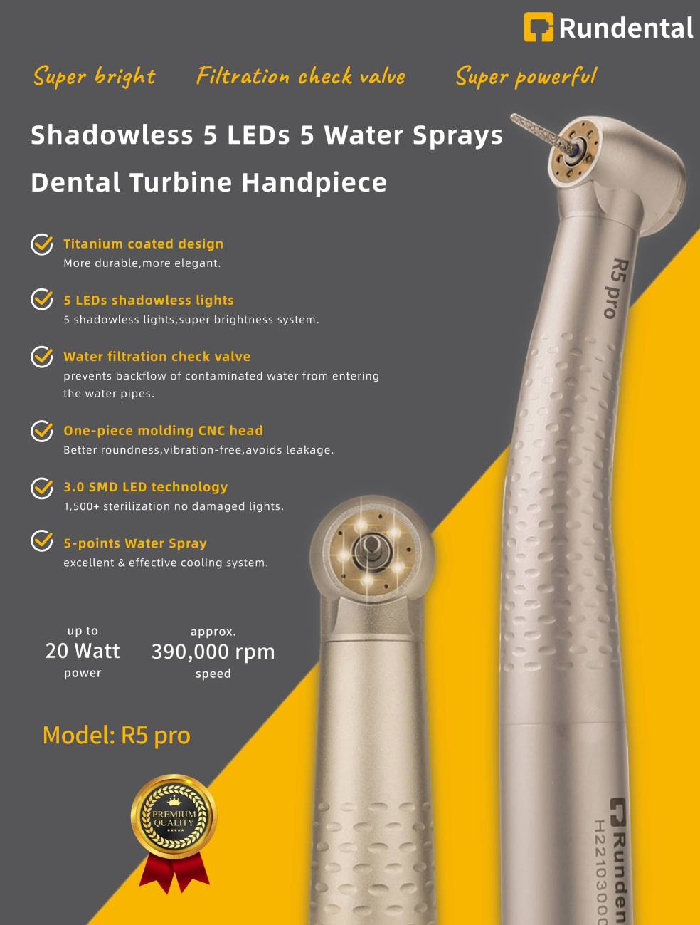 Titanium coated Dental handpiece with R5 pro