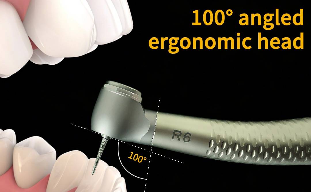 the 100° angled head enables easier access