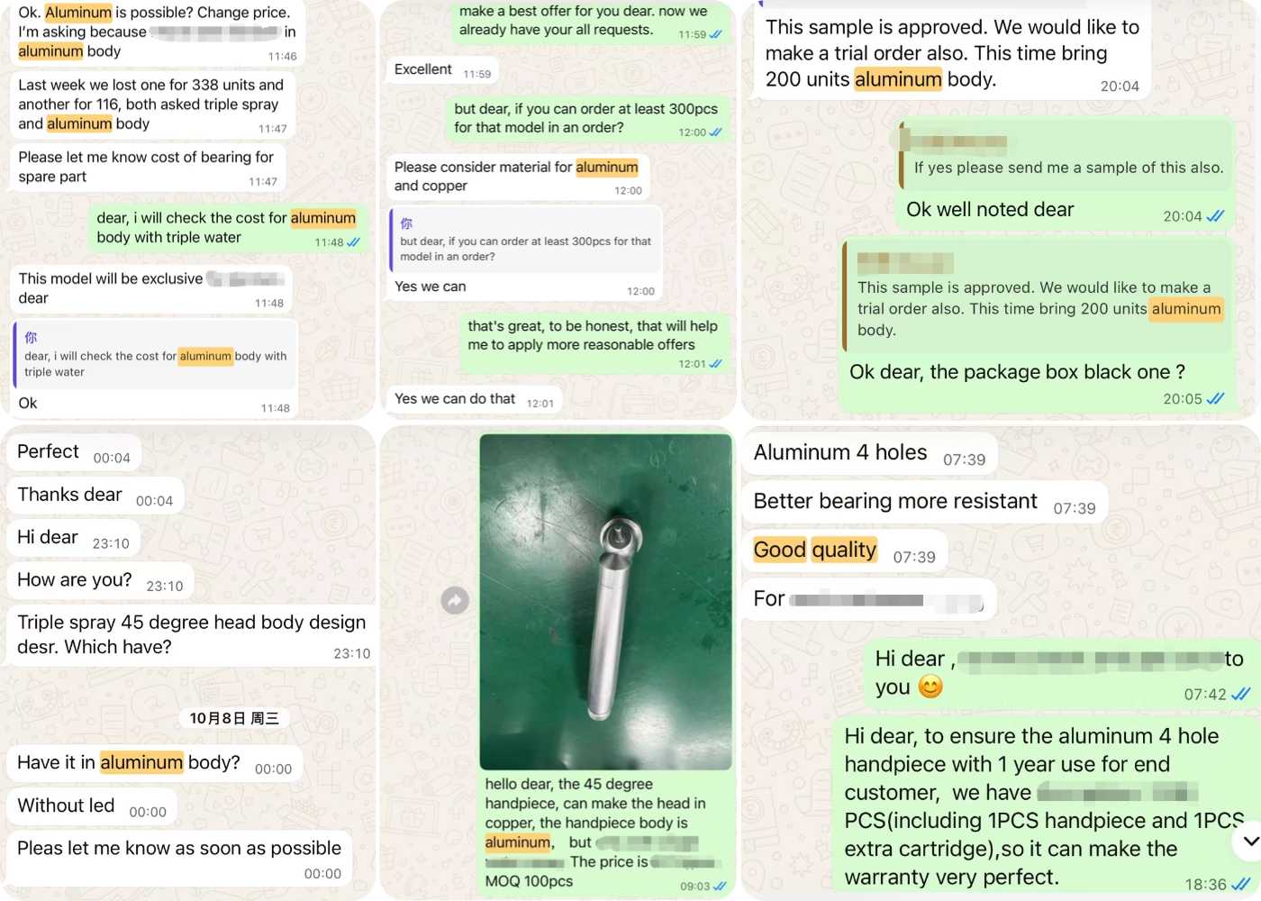 we do OEM dental handpiece with changing the material for the client